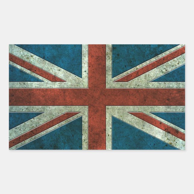 British Flag Aged Steel Effect Rectangular Sticker (Front)