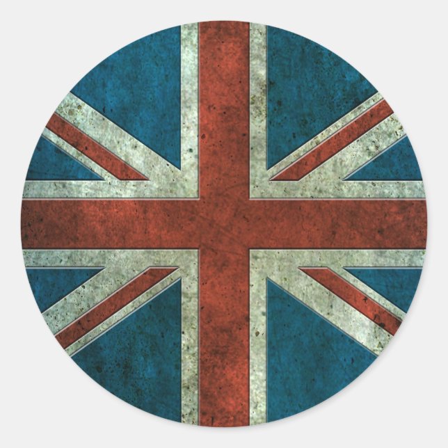 British Flag Aged Steel Effect round Classic Round Sticker (Front)