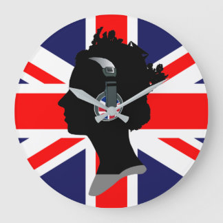 BRITISH FLAG AND QUEEN WITH HEADPHONES Wall Clock