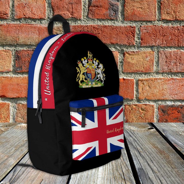 British Flag backpack, United Kingdom, black Printed Backpack (Creator Uploaded)