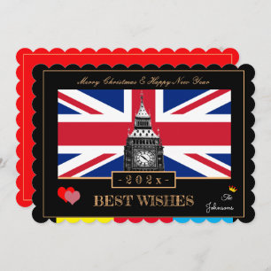 British Flag & Big Ben 2025 Happy New Year UK Holiday Card