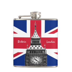 British Flag & Big Ben - London, UK /sports fans Hip Flask