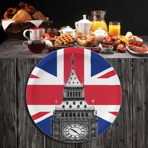 British Flag & Big Ben - London, UK /sports fans Paper Plate