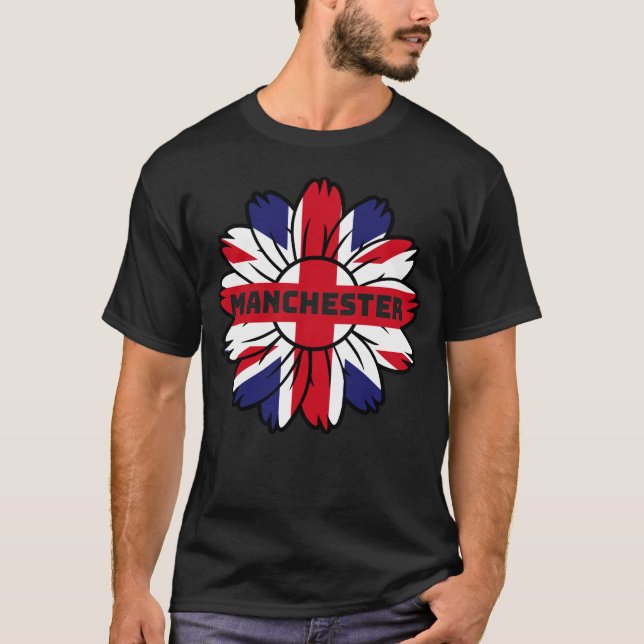British Flag England UK  Sunflower Manchester Unio T-Shirt (Front)