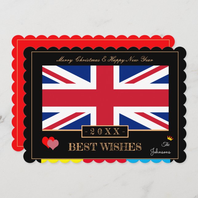 British Flag & Happy New Year/Best Wishes Card UK (Front/Back)