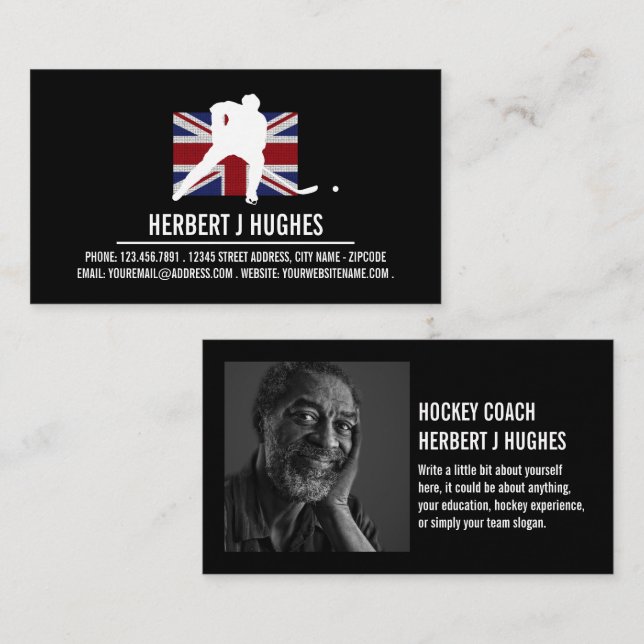 British Flag, Hockey Player, Hockey Coach Photo Business Card (Front/Back)