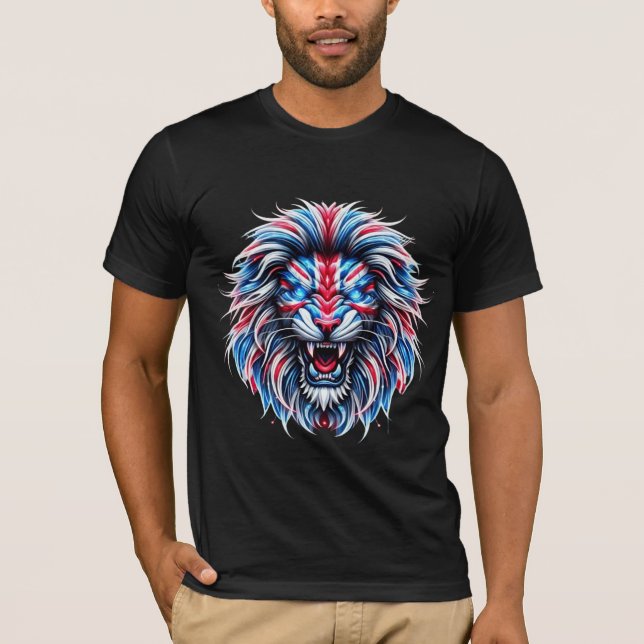 British Flag Roaring Lion United Kingdom Patriotic T-Shirt (Front)
