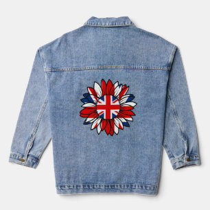 British Flag Sunflower Design Women's Denim Jacket