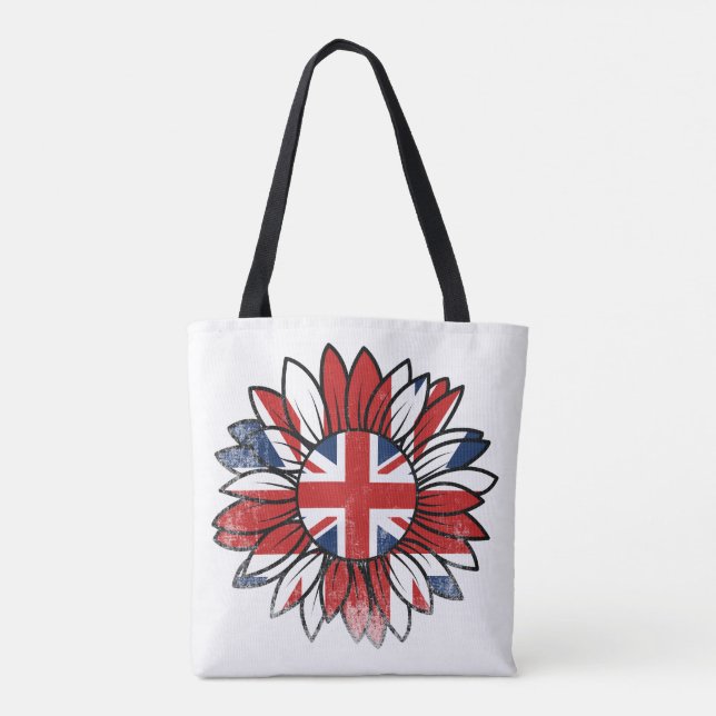 British Flag Sunflower Vintage Distressed Design Tote Bag (Back)