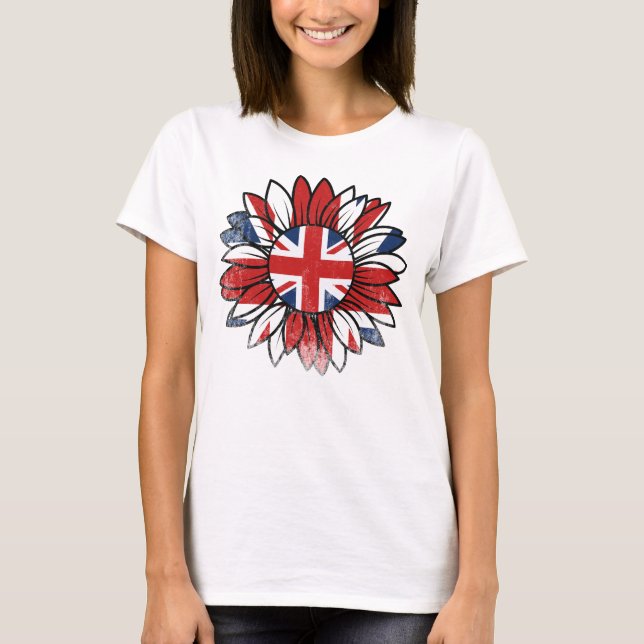 British Flag Sunflower Vintage Distressed Women's T-Shirt (Front)