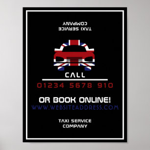 British Flag Taxi Cab Logo Advertising Poster