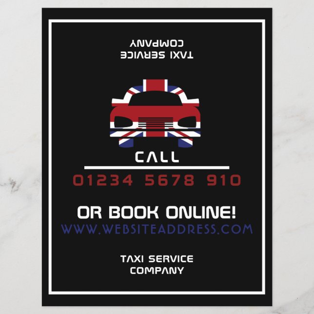 British Flag Taxi Cab Logo with Price List Flyer (Front)