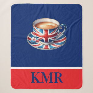 British Flag Teacup Monogram Sherpa Blanket