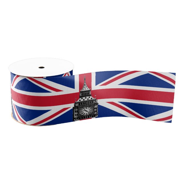 British Flag & United Kingdom, Big Ben /holiday UK Grosgrain Ribbon (Spool)