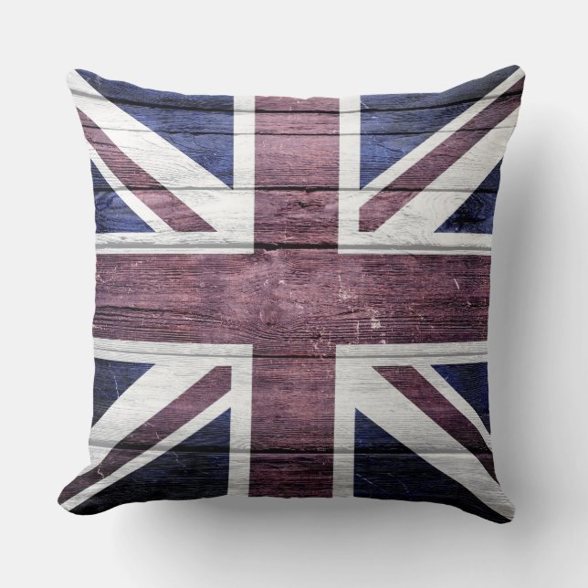 British Flag Vintage Wood Cushion (Front)