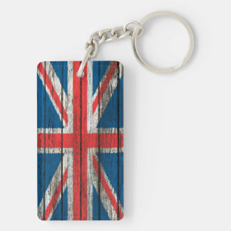 British Flag with Rough Wood Grain Effect Key Ring