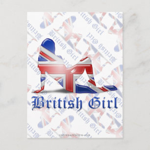 British Girl Silhouette Flag Postcard