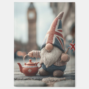 British Gnome with Union Jack Hat and Teapot Magnet