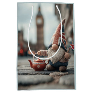 British Gnome with Union Jack Hat and Teapot Medium Gift Bag