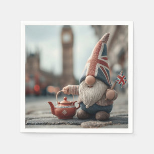 British Gnome with Union Jack Hat and Teapot Napkin