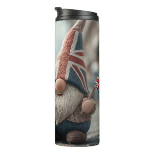 British Gnome with Union Jack Hat and Teapot Thermal Tumbler