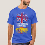 British Grown with Spanish Roots UK Flag England B T-Shirt<br><div class="desc">British Grown with Spanish Roots UK Flag England Britain Union Jack .Funny, Family, Sports, Music, Education, Animals, Jobs, Names, Graphic, Tees Shirt, Funny Sayings, Vintage, Holidays, Gifts, party, souvenir, pride, vacation, clothing outfit apparel gift for Father's Day, Christmas, Birthday, Mother's Day, Anniversary, Graduation, Halloween, 4th of July, Retirement, St. Patrick's...</div>
