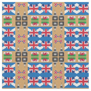 British Heart, Welsh Dragon & Scottish Flag / UK Fabric