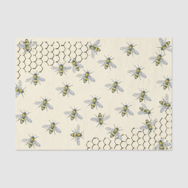 British Heraldic Bees and Honeycomb on Yellow Tissue Paper (Front)