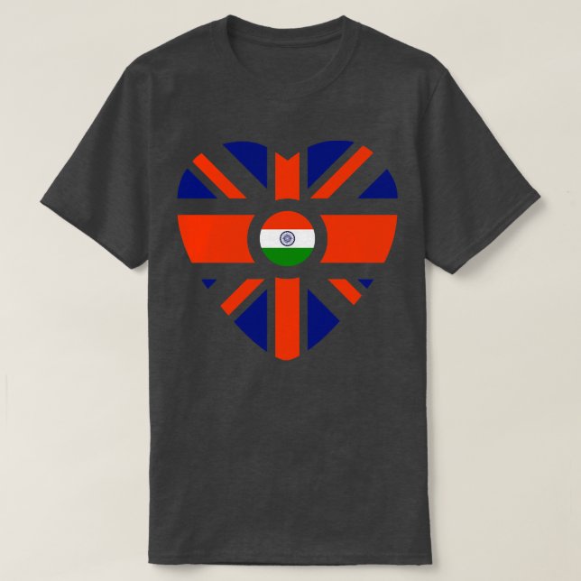 British Indian Multinational Patriot Flag Heart T-Shirt (Design Front)