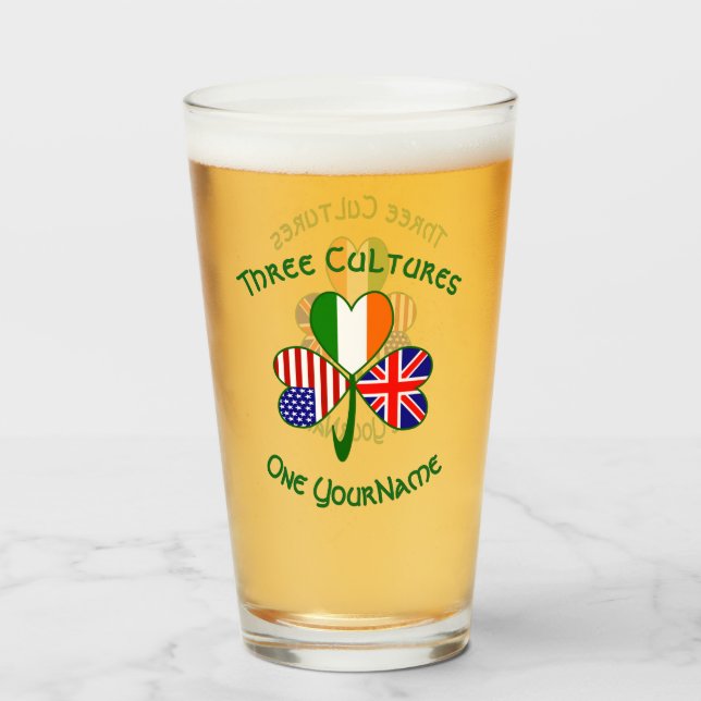British Irish American Flag Shamrock Personalise  Glass (Front Filled)