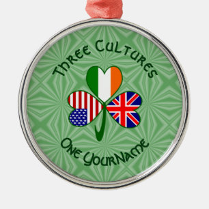 British Irish American Flag Shamrock Personalise Metal Ornament