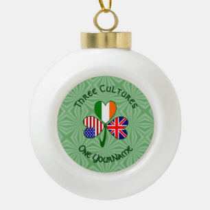 British Irish American Shamrock Flag Personalised Ceramic Ball Christmas Ornament