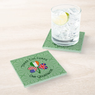 British Irish American Shamrock Flag Personalised  Glass Coaster