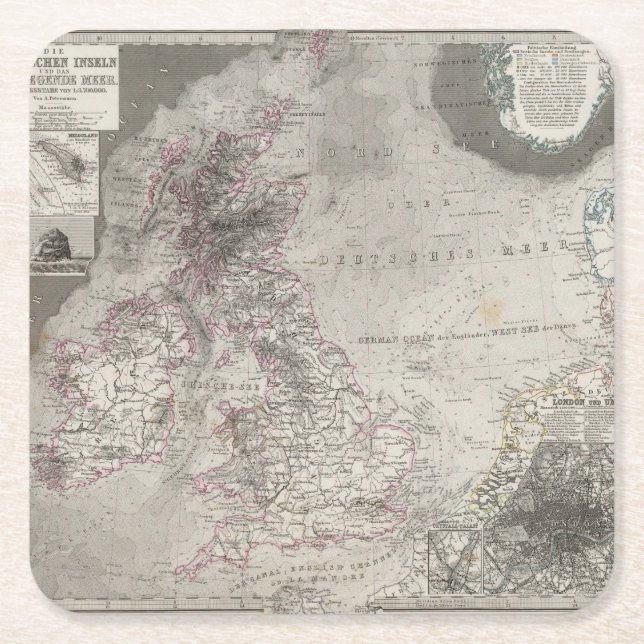 British Isles and surrounding sea Square Paper Coaster (Front)