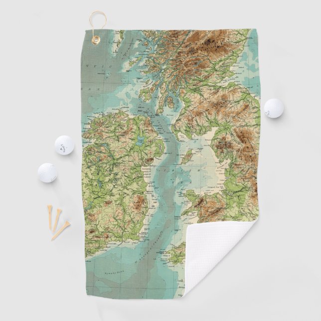 British Isles bathyorographical map Golf Towel (InSitu)