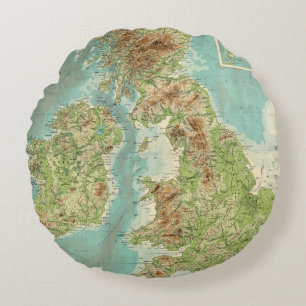 British Isles bathyorographical map Round Cushion