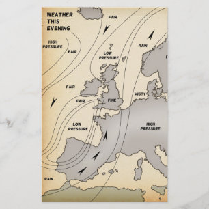 British Isles & Europe vintage weather map. Stationery