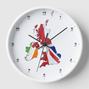 BRITISH ISLES MAP AND FLAGS CLOCK