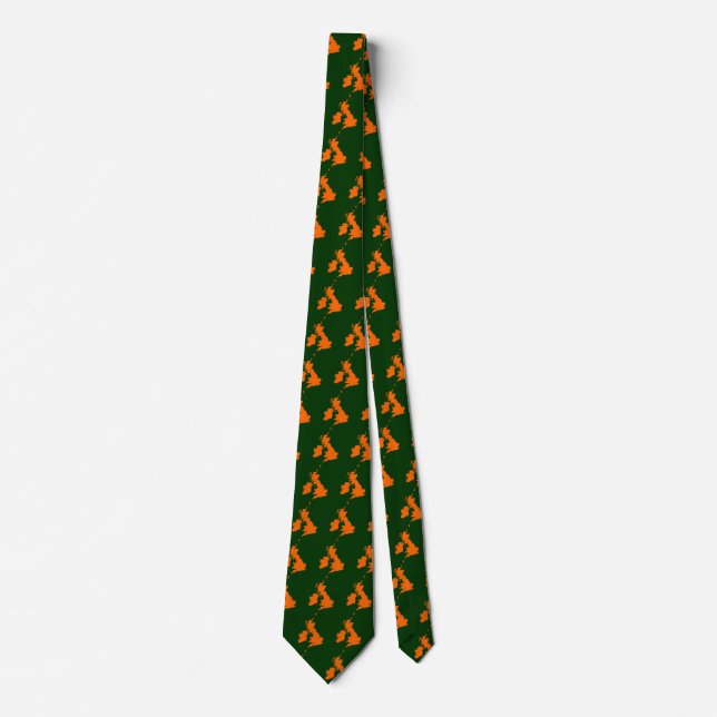 British Isles - Orange on Dark Green (003300) Tie (Front)