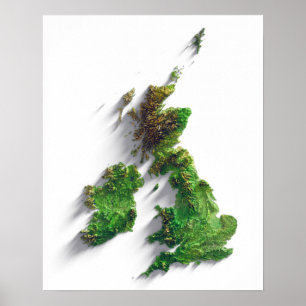 British Isles terrain relief map print