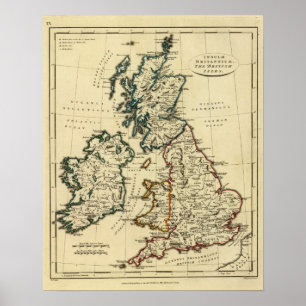 British Isles with boundaries outlined Poster