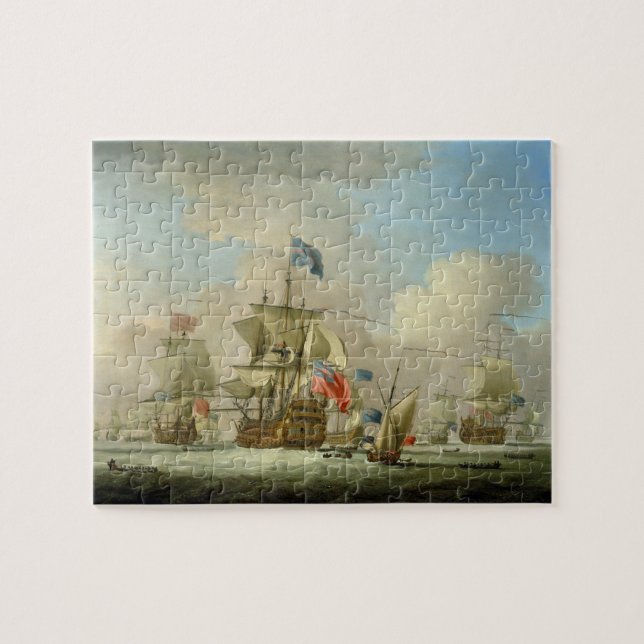 British Men-of-War and a Sloop, c.1720-30 (oil on Jigsaw Puzzle (Horizontal)