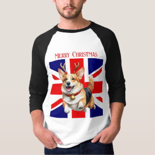 British MerryChristmas Corgi with Reindeer Antlers T-Shirt
