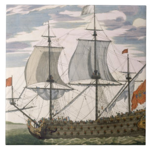 British Navy: a first-rate ship flying the White E Ceramic Tile