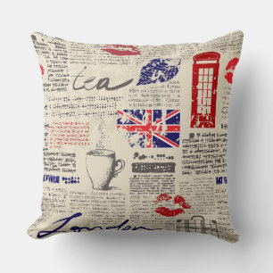 British newspaper pattern cushion
