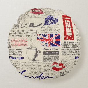British newspaper pattern round cushion