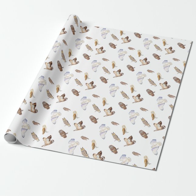 British owl species wrapping paper (Unrolled)