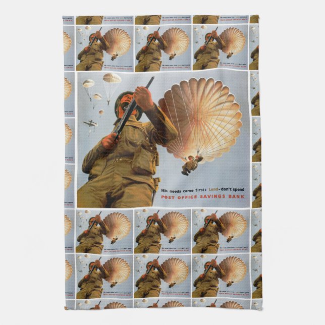 British Paratrooper ~ His Needs Come First Tea Towel (Vertical)