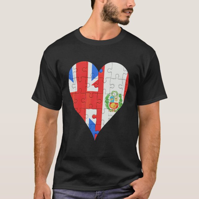 British Peruvian Flag Heart T-Shirt (Front)