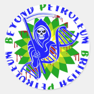 british petroleum blue plague classic round sticker